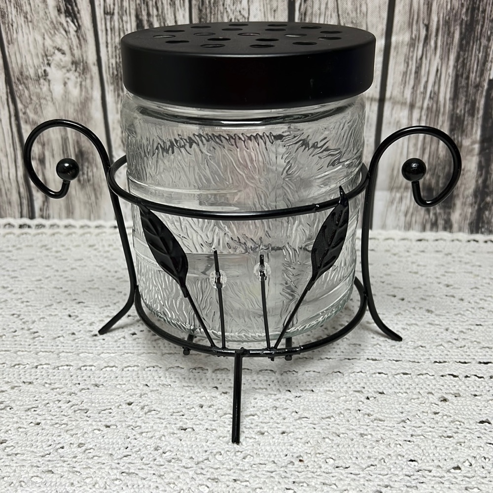 Glass and Metal Vase/ candle holder with Flower holder top